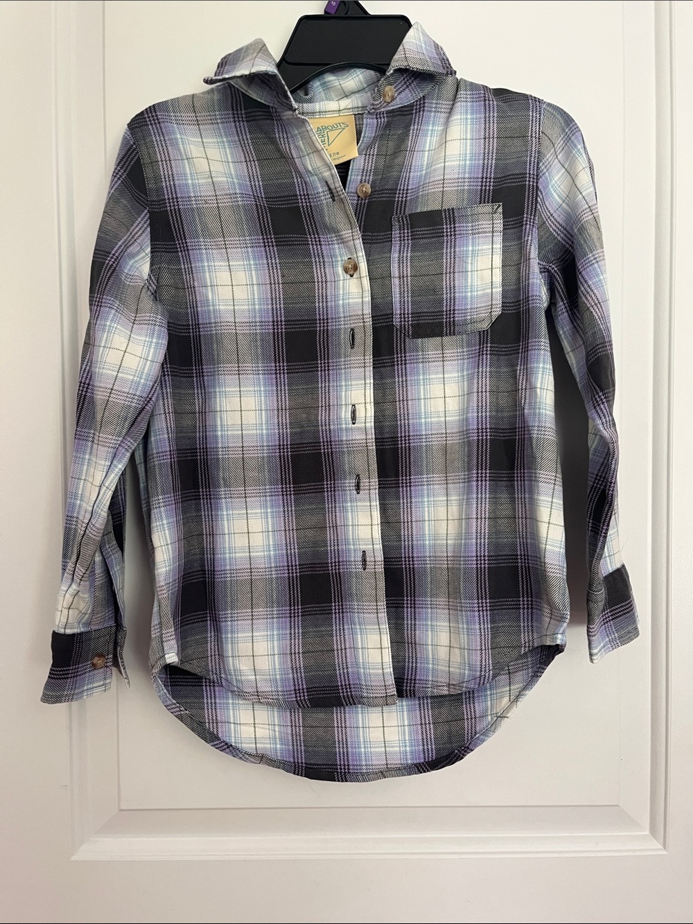 Plaid Button-Up Shirt in Black, White & Lavender - girls size 7/8